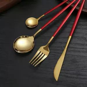 테이블앤 6인 커트러리 세트(24p) (골드 레드)선물용양식기 가정용 고급커트러 스푼포크나이프 모던커트러