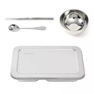 온키친 스텐 4구 식판 풀세트 (뚜껑) (소) 학생 캠핑 단체급식 간식 회사식당 배식판 학교 집식판