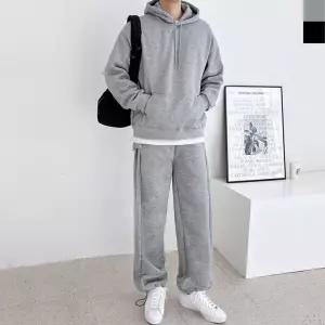 남자 기모 후드티 와이드 팬츠 세트 깔끔한트레이닝 상하 일자바지 커플 오버핏 후드 양털 안감
