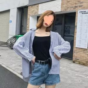 여자 루즈핏 스트라이프 간절기 캐주얼 남방 셔츠카라 블라우스 줄셔츠