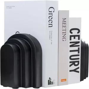 마이기프트 블랙 콘크리트 북엔드 장식 아치 디자인 무거운 책을 위한 선반용 북 스토퍼 미니멀리스트 가정