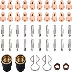 CZlewan 46pcs S45 플라즈마 커터 토치 액세서리 키트 장착 트라피메트 전극 PR0110 노즐 팁 PD0116-09
