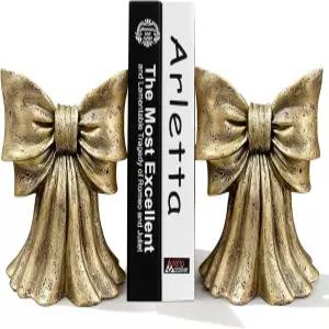 빈티지 골드 보우 북엔드 대형 및 도서용 헤비 듀티 2종 세트 선반용 장식용 책상 홈 오피스 클래식 북