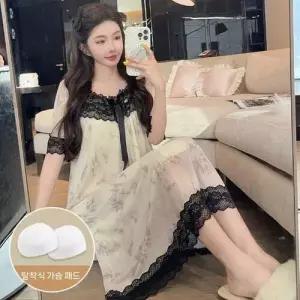 포뇨2 여사친 스커트 망사 롱 하계 패드 프렌치 반팔 잠옷 프린세스룩 궁중 레이스 슬립 OPH2