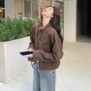 타노스여성용 갈색 코트 재킷 데일리룩 메일라드 가죽 숏 KUK1