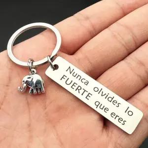 1pc 영감 긍정 에너지 코끼리 분말 스테인레스 스틸 키 체인 남성용 자동차 배낭 펜던트 장식