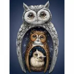 TBZ 부엉이 가족 (캔버스) 보석십자수 40x50 (원형큐빅) 비즈아트