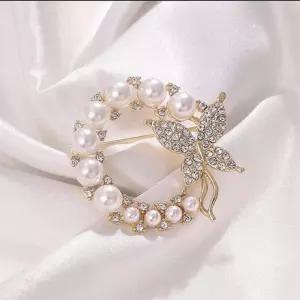 나비 진주 브로치 혼주 한복 정장 장신구 큐빅 패션 소품 악세사리          RAM