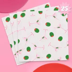 Xo 페티 마티니 올리브 냅킨 - 3겹 25개 칵테일 바첼로레트 장식 티니 비트 더 오래된 생일 파티