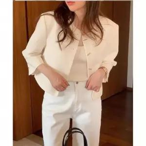무천도사 여성 여성용 빈티지 정장 칠부 반코트 재킷 상의 미니멀리즘 솔리드 KKE1