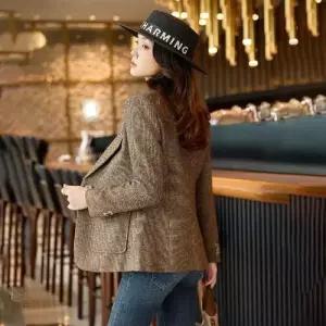 무천도사 춘추 여친 모직 상의 정장 커피 코트 재킷 체크 KKE3