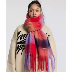 매장정품 CREAM SODA LAB 크림소다랩 볼드 체크 브러쉬 헤어리 니트 머플러 레드 CGZZ78Z002RE 1340441