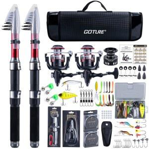 고투어 낚싯대와 2PCS 텔레스코픽 낚싯대 프리로드 스피닝 캐리어 스타터 트래블 소금물 담수용 180만 270만 로드 키트 남성용 선물