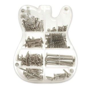 전동 기타 브리지, 픽업, 픽가드, 튜너, 스위치, 넥 플레이트, 스프링, 크롬을 위한 맞춤형 아크릴 보관함이 포함된 MAKA 나사 키트 모음