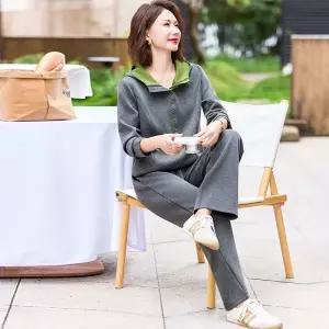 포뇨 여성용 캐주얼 투피스 맨투맨 슬림핏 트레이닝 세트 봄가을 조깅복 OPH3