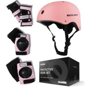 성인 및 청소년을 위한 롤링버니 스케이팅 보호 장비 세트 - 인라인 스케이팅, 롤러 스케이트보드를 헬멧, 무릎 패드, 팔꿈치 패드 손목 보호대(14세 이상)