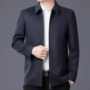 남성 가을 양털 재킷 칼라 코트 캐주얼 스트라이프 모직 상의 J03Z3B OP3