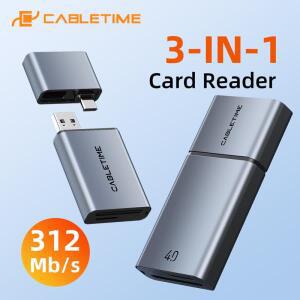 CABLETIME 3 IN 1 카드 리더기 USB 4.0 5Gbps A & C 312MBs 알루미늄 합금 SDTF iPhone iPad용 휴대용