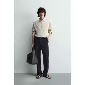 ZARA 자라 릴렉스핏 스트라이프 셔츠 - 라이트 옐로우 127289