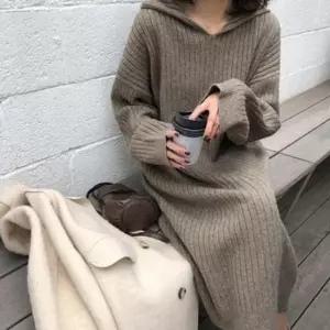 [SBD] 데일리웨어 골지 후드 원피스 롱 보들촉감