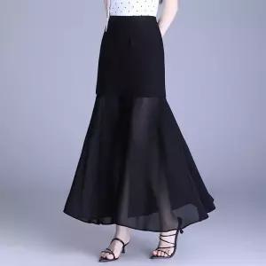 여성 블랙 스커트 힙업 페이크 투피스 망사 롱 머메이드 캐주얼 A라인 B11Z1H 원템3