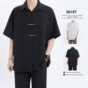 엘럽 남사친 솔리드 셔츠 메탈릭 반팔 슬림핏 쿨링 5부 박템2