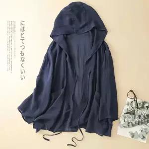 엘럽 여성용 캐주얼 자외선 코튼 차단 애니 스트랩 상의 가벼운 후드 린넨 빅사이즈 서머 후드티 원템2