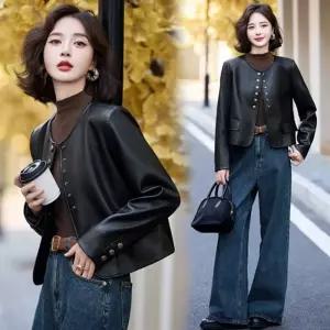 엘럽 여성 가을 가죽 재킷 레더 숏 코트 라운드 루즈핏 슬림핏 라이더 PU 원템3