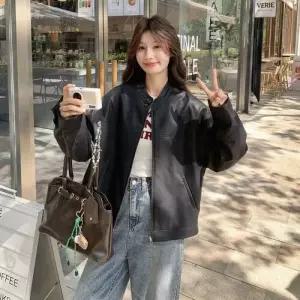 엘럽 여사친 검정 빈티지 가을 PU 재킷 자켓 쿨링 가죽 코트 박템3