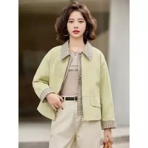 엘럽 여자 캐주얼 가을 페이크 투피스 코트 쇼트 체크 자켓 박템3