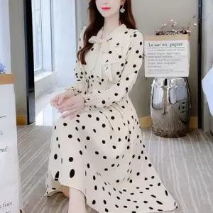 도트 롱원피스 밴딩 가을 A라인 봄원피스 가을원피스