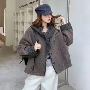 엘럽 체크 케이프 쇼트 코트 여친 니트 모직 빈티지 박템1