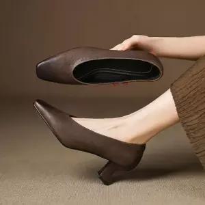 여자 빈티지 단화 가죽 힐 통 중고 신발 스틸레토 소가죽 하이힐 굽 KS5