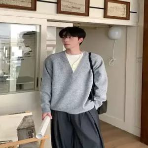 남성용 니트 가을 페이크 투피스 브이넥 차콜 V넥 코트 CH3