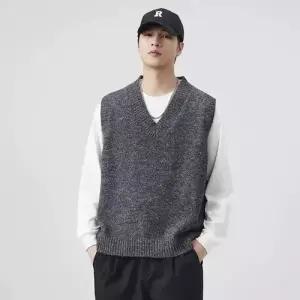 남자 니트 나시 조끼 솔리드 브이넥 민소매 CH1