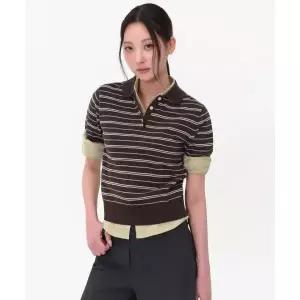 MUSINSA STANDARD WOMAN 우먼즈 멀티 스트라이프 니티드 폴로 셔츠 [브라운]