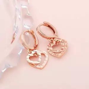 14K 금침 로즈골드 컷팅 하트 드롭 원터치 링 귀걸이