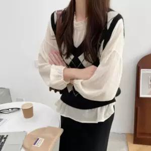 [라일리여성의류] Rly 여성 루즈핏 체크 아가일 니트 스웨터 레이어드