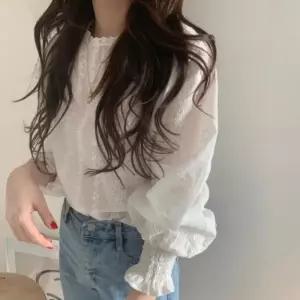 [라일리여성의류] Rly 여성 프릴 소매 레이스 얇은 긴팔 블라우스 셔츠