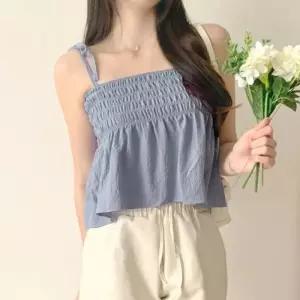 [라일리여성의류] Rly 민소매 나시탑 A라인 프릴 휴양지 뷔스티에 블라