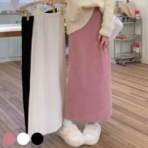 [옷은날개] 여자 허벅지살 커버 신축성 좋은 뒷트임 골지롱스커트