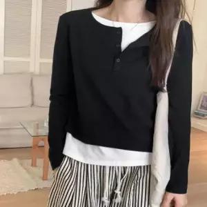 [옷은날개] 여자 모던 레이어드 티셔츠 스타일 골지티셔츠 긴팔티