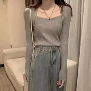 [옷은날개] 여성 스퀘어넥 골지 긴팔티셔츠 슬림핏 골지티 이너티