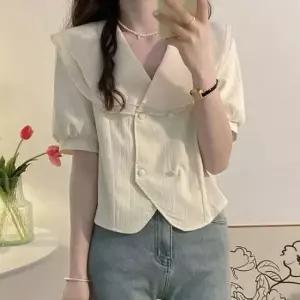 [SBD] 더블 쉬폰 재킷형 블라우스 레이스 빅카라 여름 소재