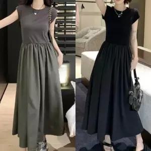 린넨원피스 민소매 롱원피스 허리밴딩 슬림 상의 플레어 스커트