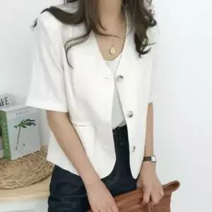 여성재킷 면 반팔 자켓 노카라 린넨 데일리 코디 패션자켓