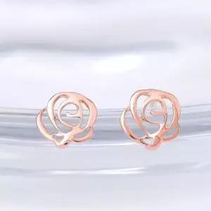 금귀걸이 GOLD 웨이브 로즈 장미 일자침 데일리 금 귀걸이 14K