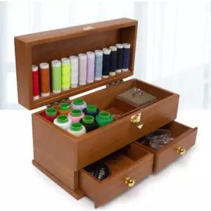 바느질 수납함 원목 상자 소잉박스 빈티지 재봉틀 실보관 우드 박스