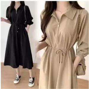 A라인 원피스 카라 집업원피스 베이지 블랙 집업카라