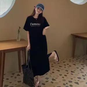 롱원피스 캐주얼 트임 영문 프린팅 라운드원피스 영문